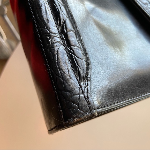 Vintage High End BELLE ROSE Black Leather Briefcase Attaché Purse Hand Bag RARE - Picture 7 of 16